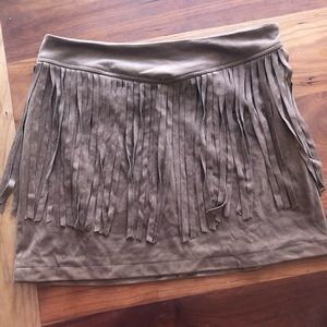 Suede fringe mini skirt